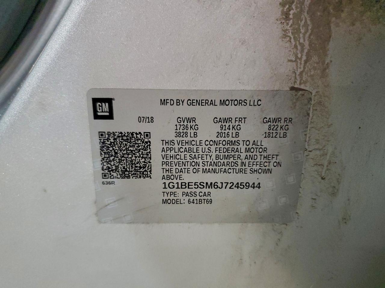 2018 Chevrolet Cruze Lt VIN: 1G1BE5SM6J7245944 Lot: 94673515