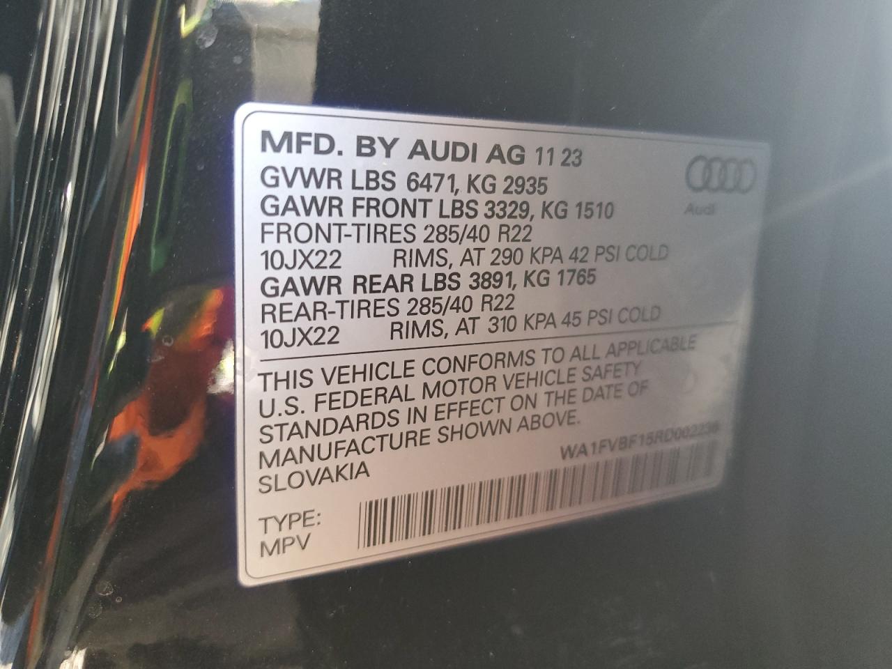 2024 Audi Q8 Prestige S-Line VIN: WA1FVBF15RD002236 Lot: 93540365