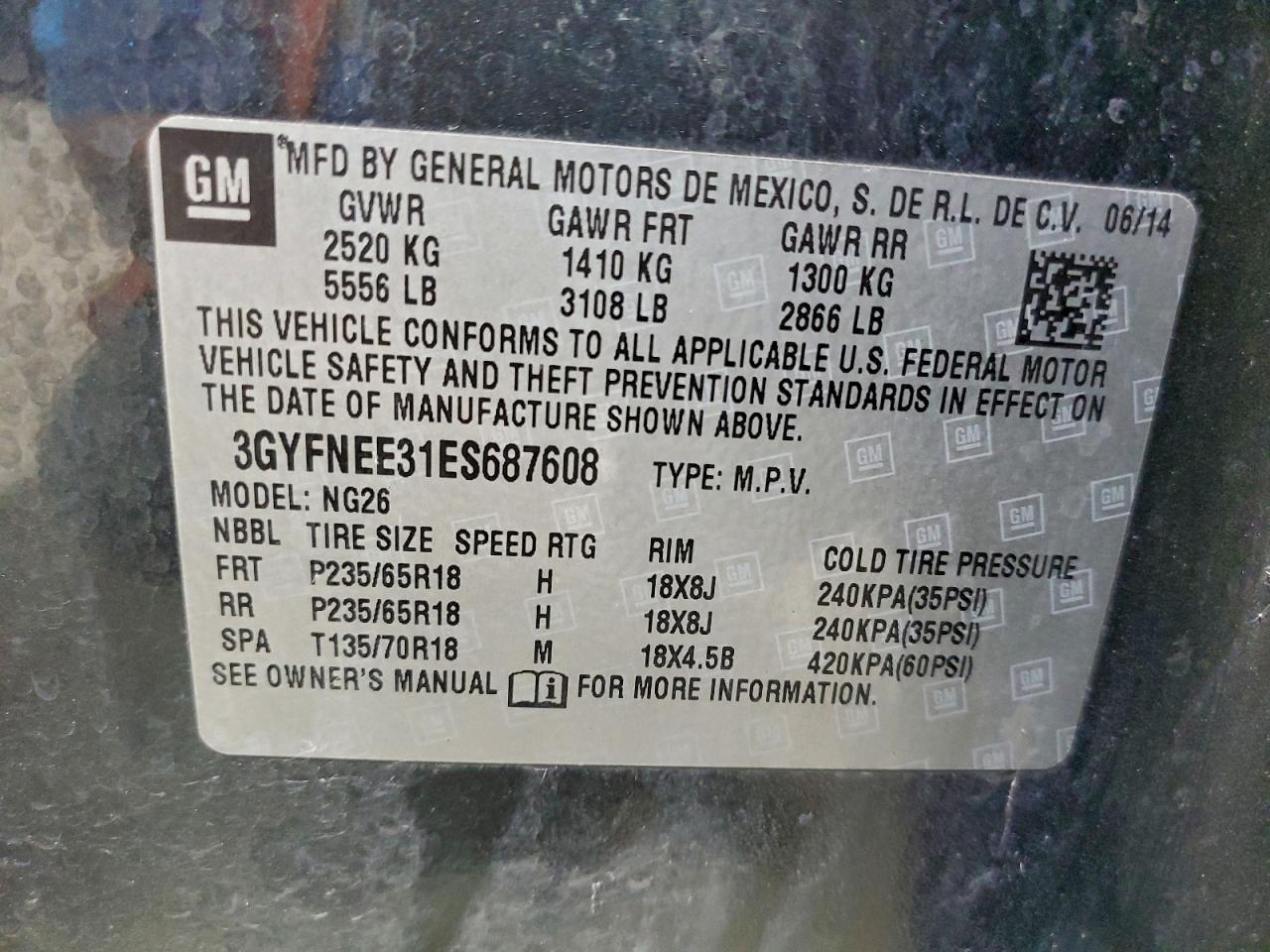 2014 Cadillac Srx Luxury Collection VIN: 3GYFNEE31ES687608 Lot: 93676285