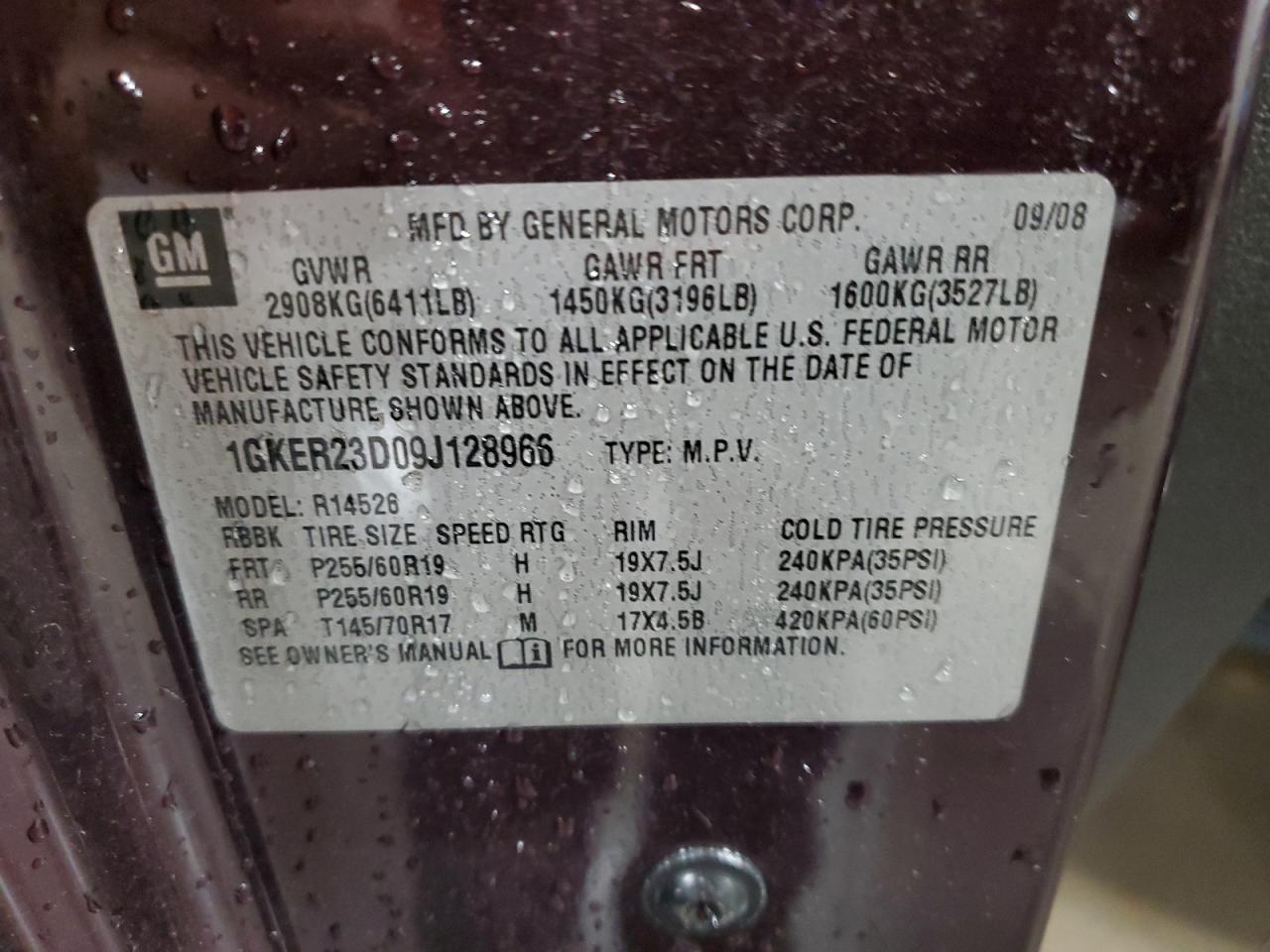 2009 GMC Acadia Slt-1 VIN: 1GKER23D09J128966 Lot: 91888705