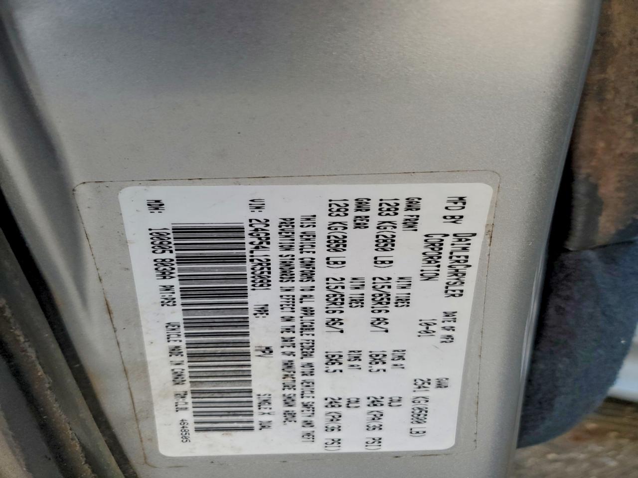 2002 Chrysler Town & Country Lxi VIN: 2C4GP54L12R550991 Lot: 93350145