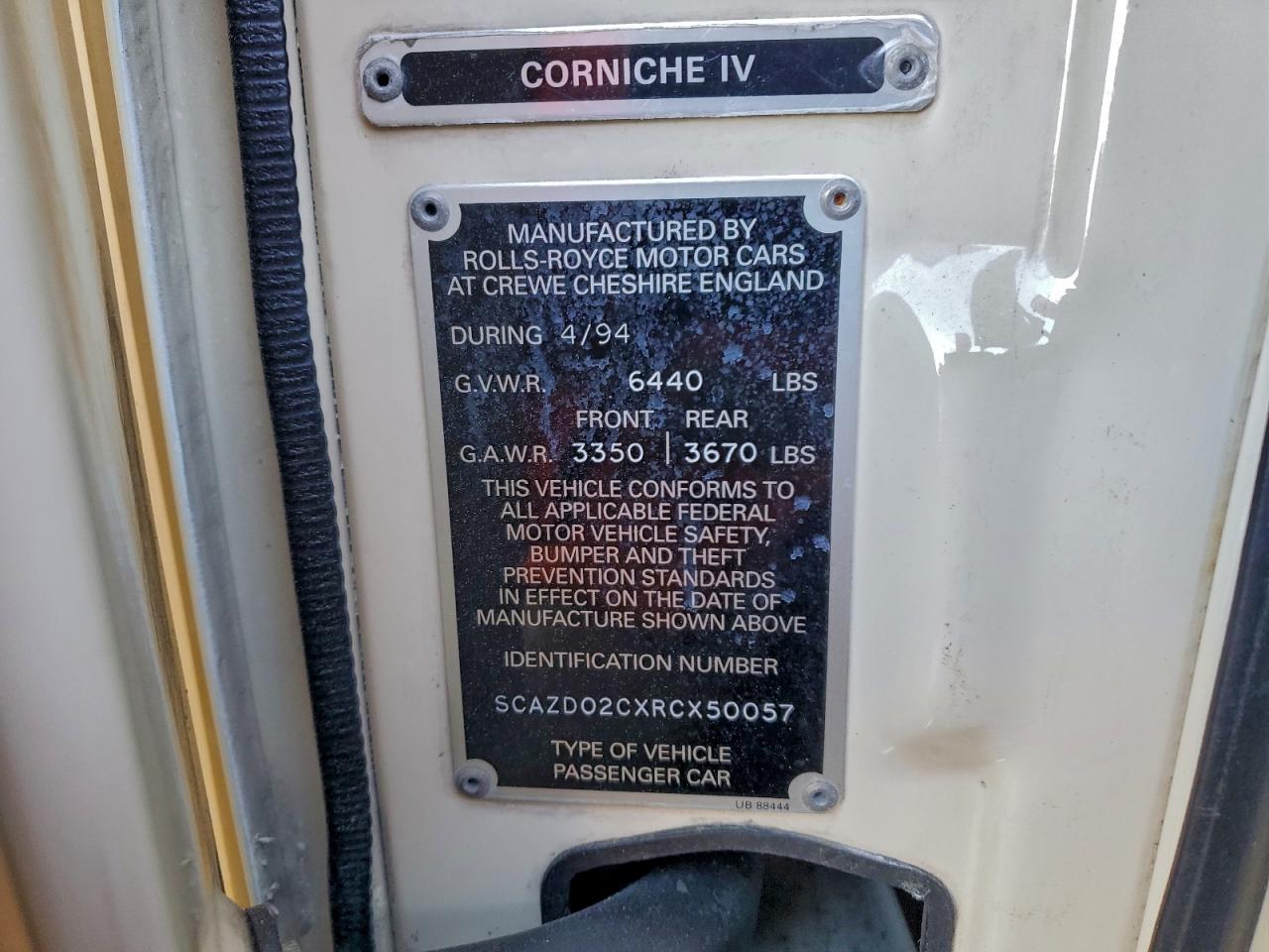 1994 Rolls-Royce Corniche Iv VIN: SCAZD02CXRCX50057 Lot: 93568245