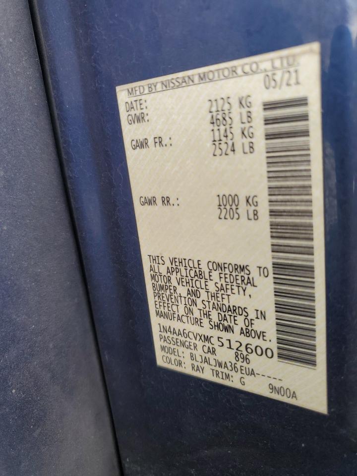 2021 Nissan Maxima Sv VIN: 1N4AA6CVXMC512600 Lot: 91357865