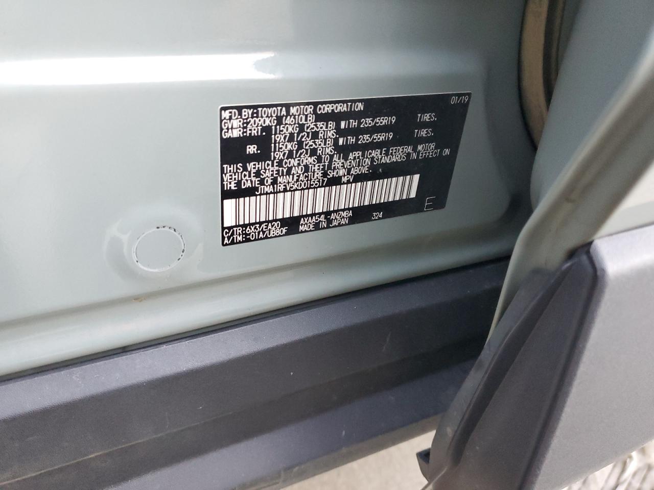 2019 Toyota Rav4 Xle Premium VIN: JTMA1RFV5KD015517 Lot: 91439225