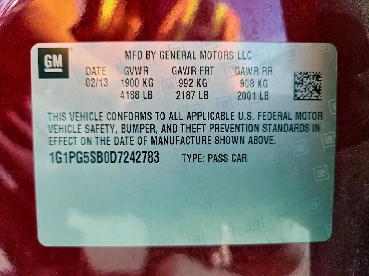 2013 Chevrolet Cruze Ltz VIN: 1G1PG5SB0D7242783 Lot: 94191225