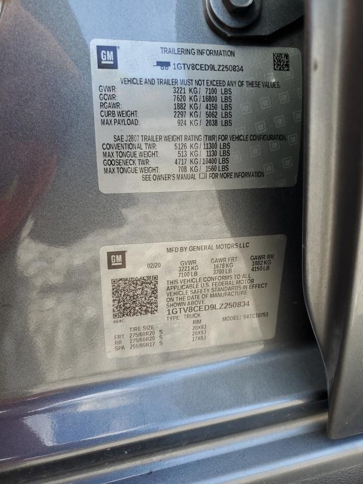 2020 GMC Sierra C1500 Elevation VIN: 1GTV8CED9LZ250834 Lot: 90744245