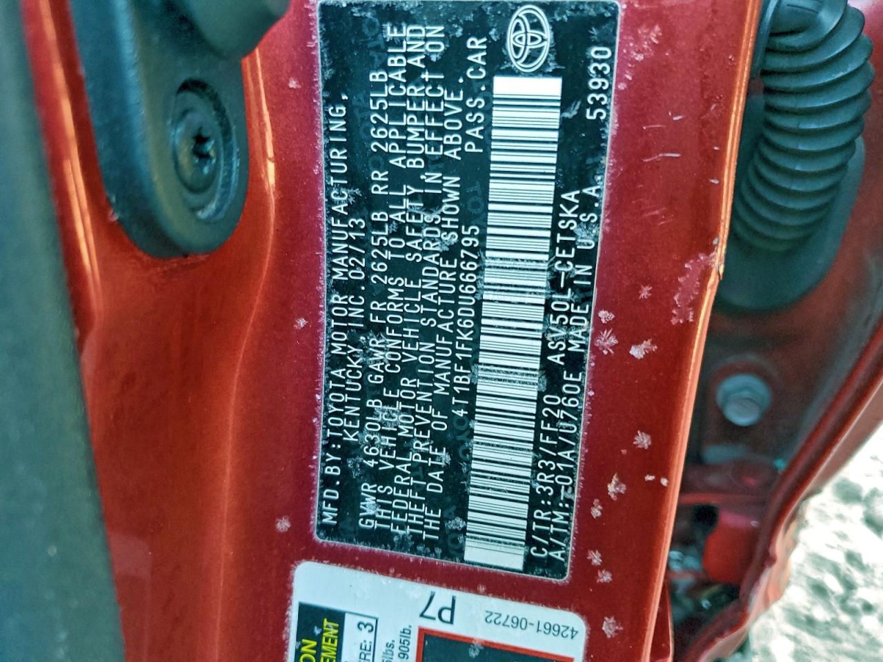 2013 Toyota Camry L VIN: 4T1BF1FK6DU666795 Lot: 93976745