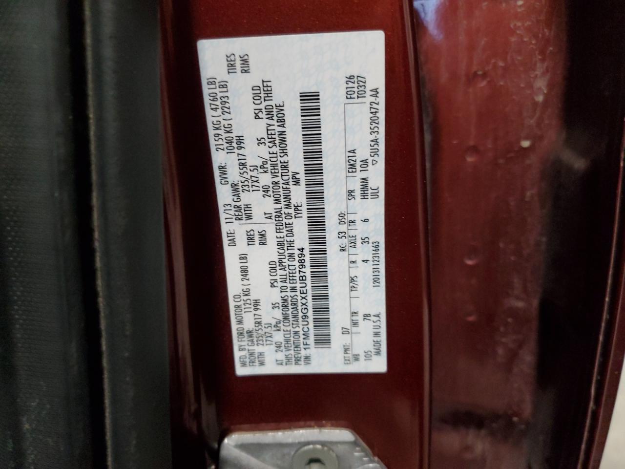 2014 Ford Escape Se VIN: 1FMCU9GXXEUB79894 Lot: 91597615