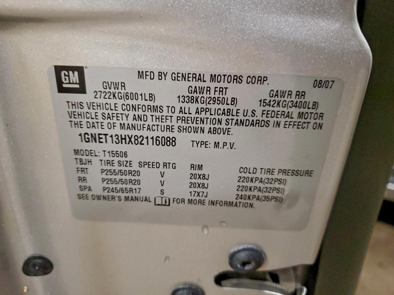 2008 Chevrolet Trailblazer Ss VIN: 1GNET13HX82116088 Lot: 94341515