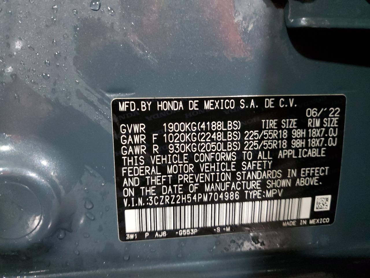 2023 Honda Hr-V Sport VIN: 3CZRZ2H54PM704986 Lot: 92448455