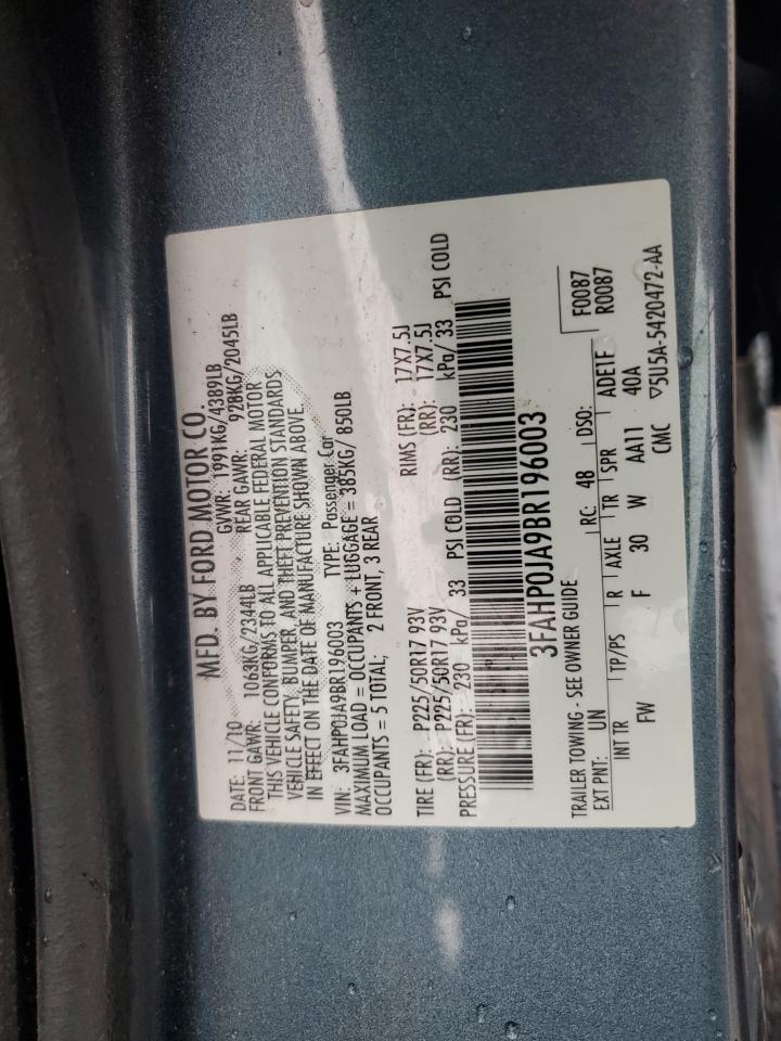 2011 Ford Fusion Sel VIN: 3FAHP0JA9BR196003 Lot: 93048005