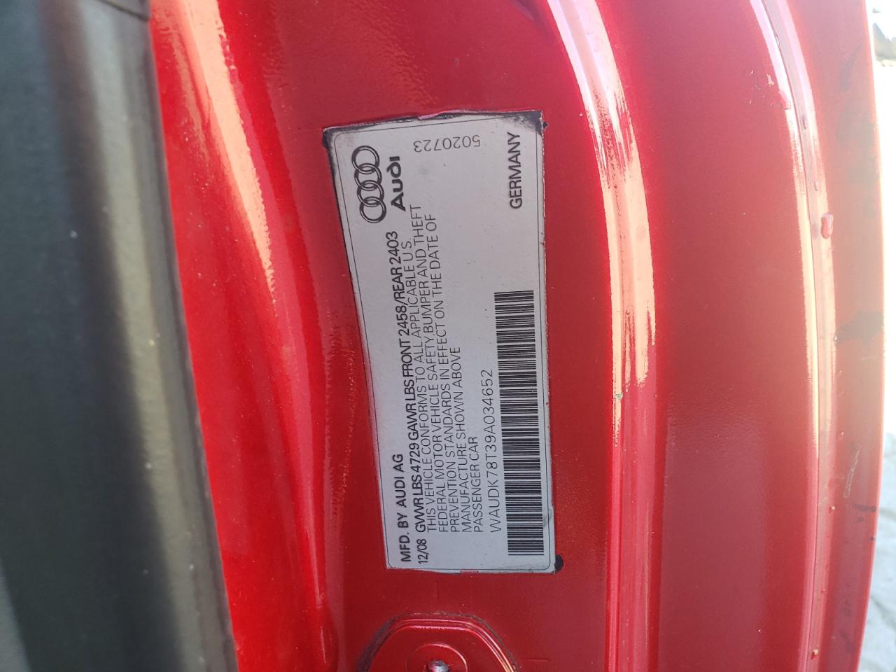 2009 Audi A5 Quattro VIN: WAUDK78T39A034652 Lot: 91590355