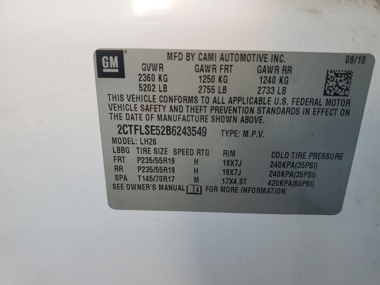 2011 GMC Terrain Sle VIN: 2CTFLSE52B6243549 Lot: 92403395