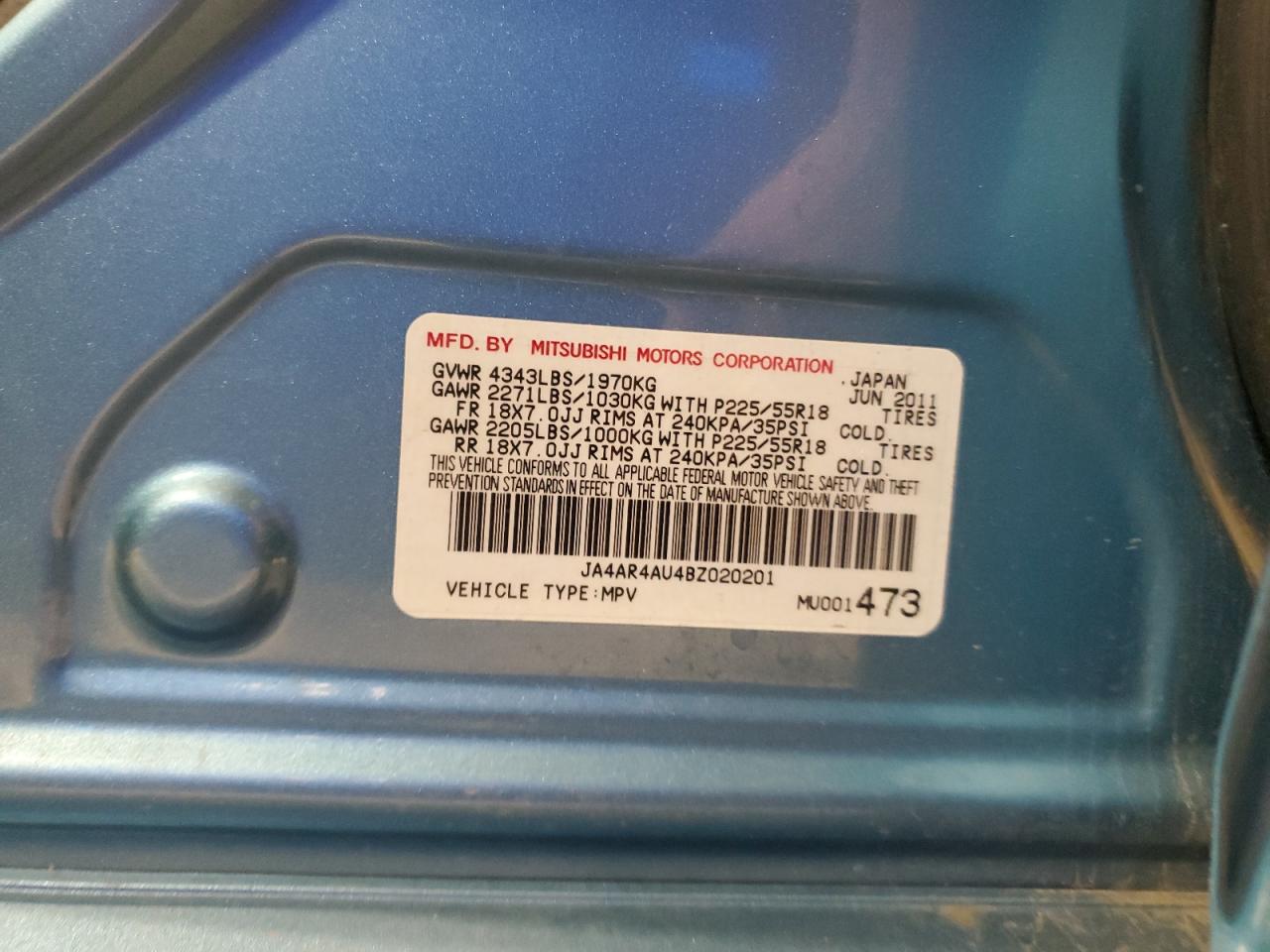 2011 Mitsubishi Outlander Sport Se VIN: JA4AR4AU4BZ020201 Lot: 93081005