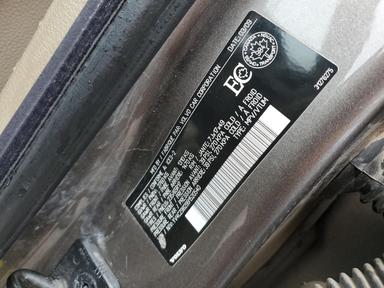 2009 Volvo Xc90 3.2 VIN: YV4CZ982991520540 Lot: 91436855