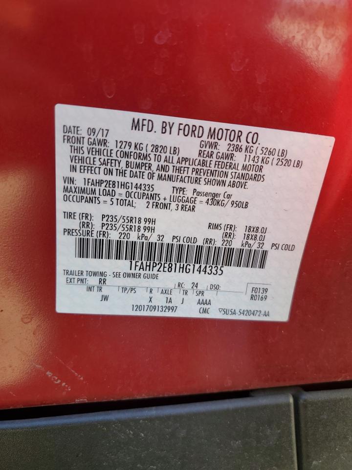 2017 Ford Taurus Sel VIN: 1FAHP2E81HG144335 Lot: 93625665