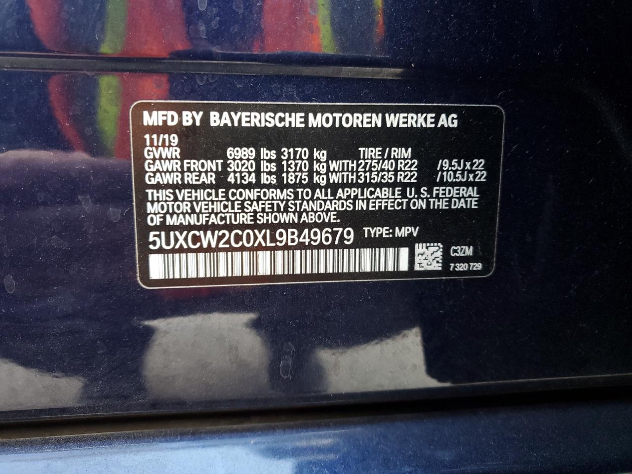 2020 BMW X7 xDrive40I VIN: 5UXCW2C0XL9B49679 Lot: 91325525