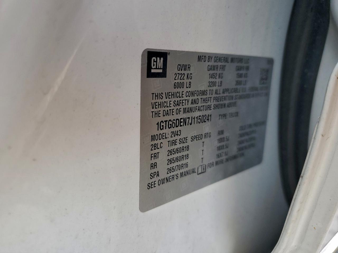 2018 GMC Canyon Slt VIN: 1GTG6DEN7J1150241 Lot: 94307285