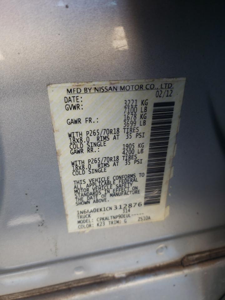 2012 Nissan Titan S VIN: 1N6AA0EK1CN312876 Lot: 91178385