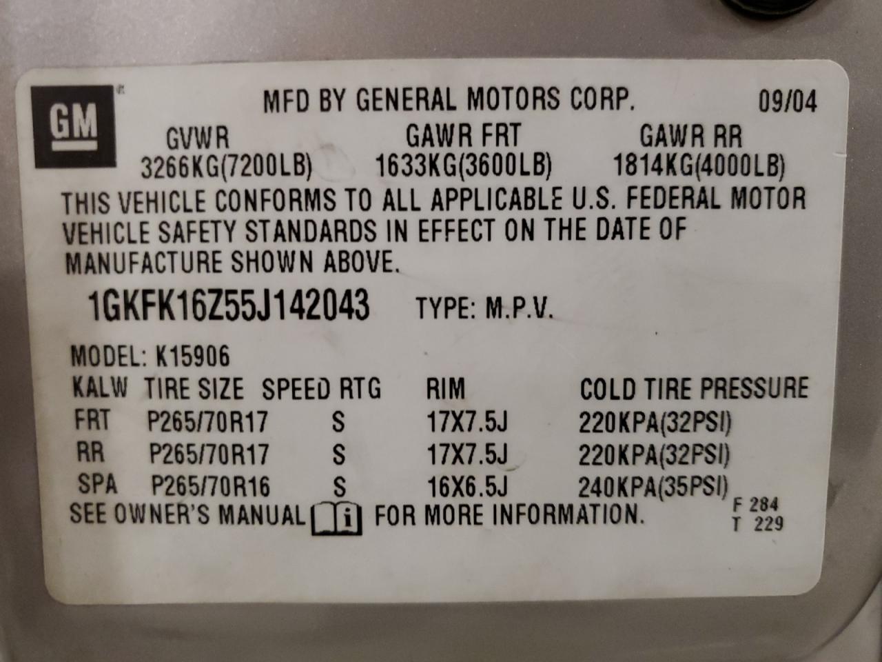 2005 GMC Yukon Xl K1500 VIN: 1GKFK16Z55J142043 Lot: 92906775