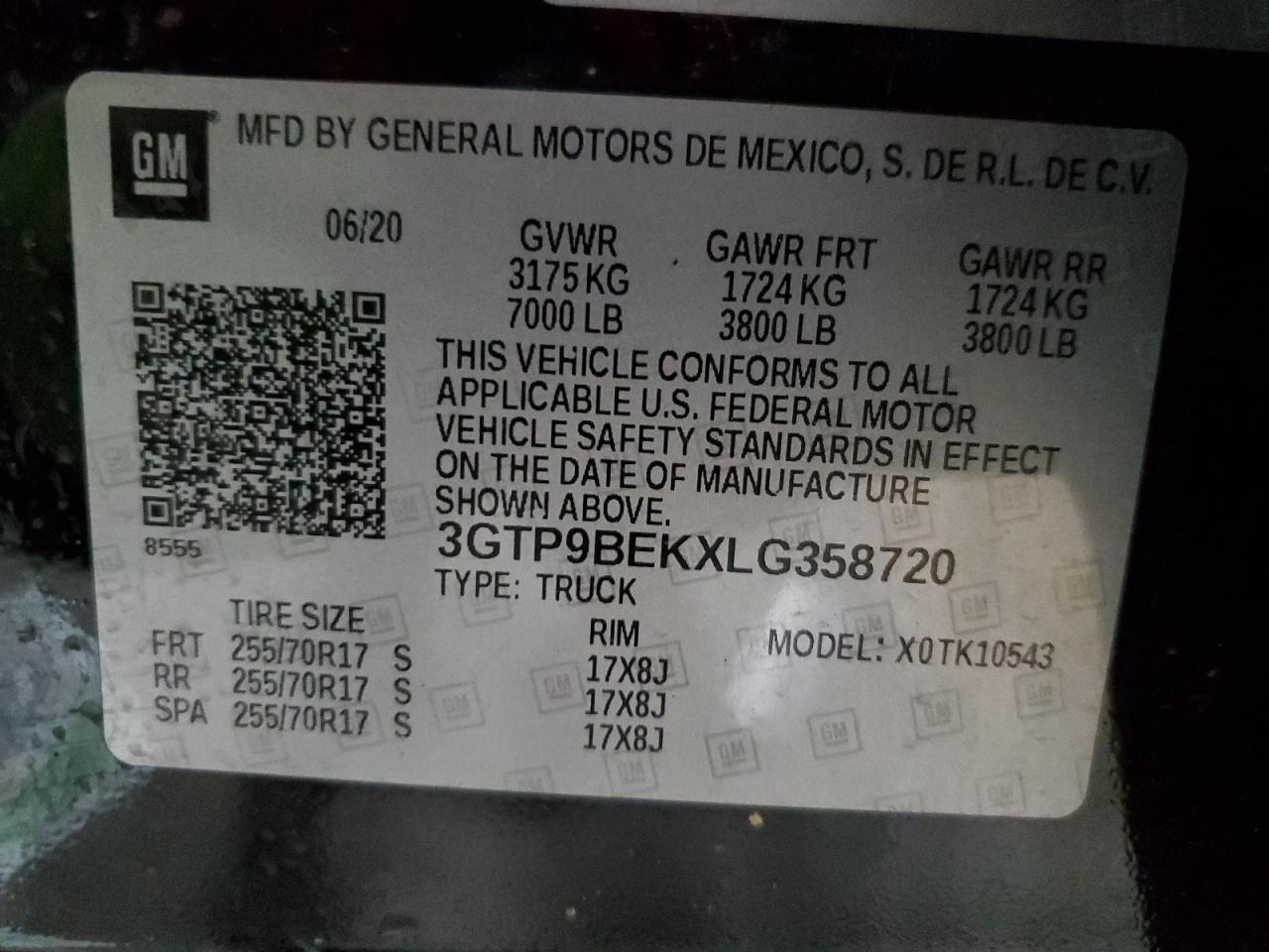 2020 GMC Sierra K1500 Sle VIN: 3GTP9BEKXLG358720 Lot: 92498285