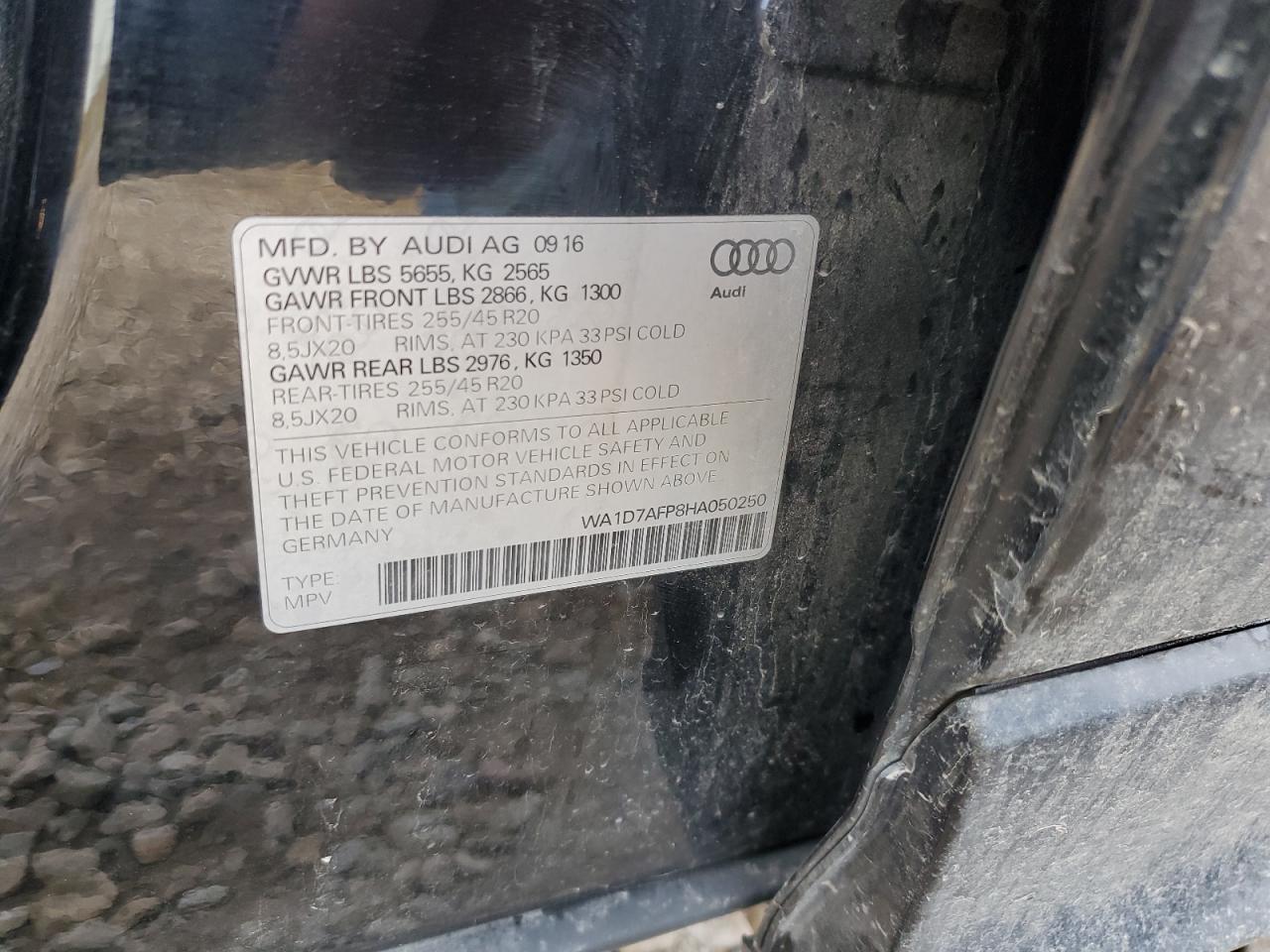 2017 Audi Q5 Premium Plus S-Line VIN: WA1D7AFP8HA050250 Lot: 93561385