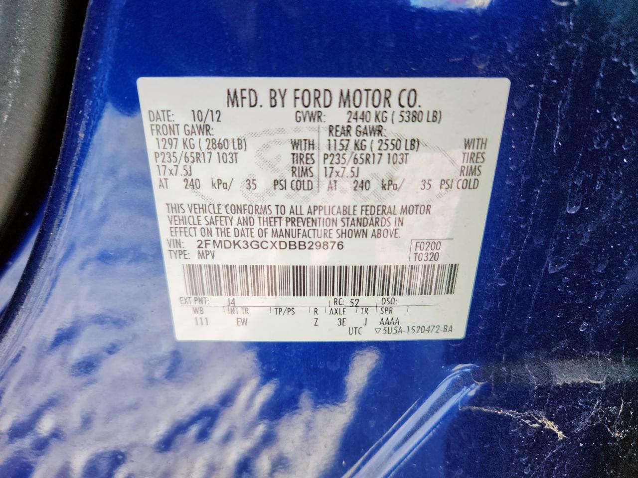 2013 Ford Edge Se VIN: 2FMDK3GCXDBB29876 Lot: 91800805