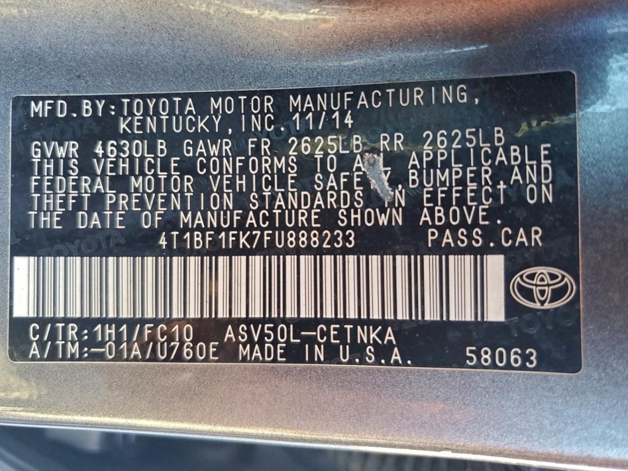 2015 Toyota Camry Le VIN: 4T1BF1FK7FU888233 Lot: 94036575