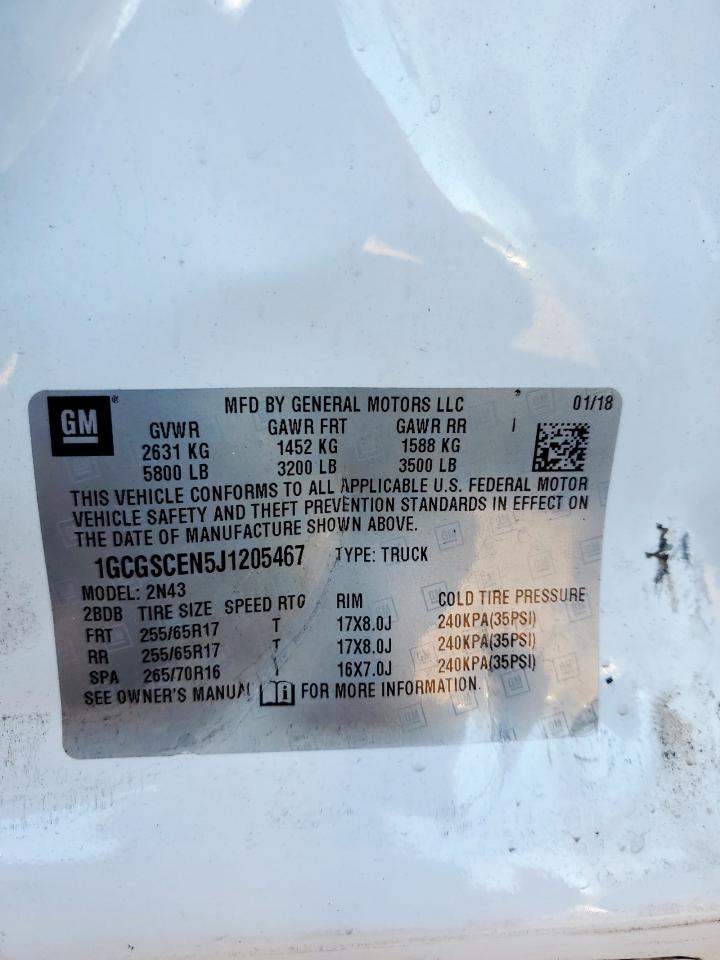 2018 Chevrolet Colorado Lt VIN: 1GCGSCEN5J1205467 Lot: 92284025