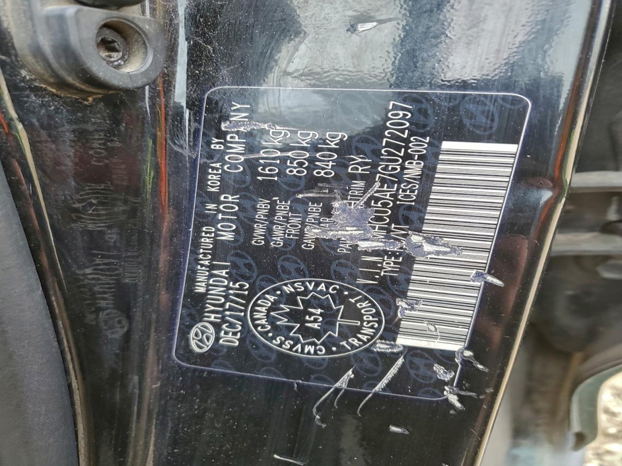 2016 Hyundai Accent Sport VIN: KMHCU5AE7GU272097 Lot: 94025865