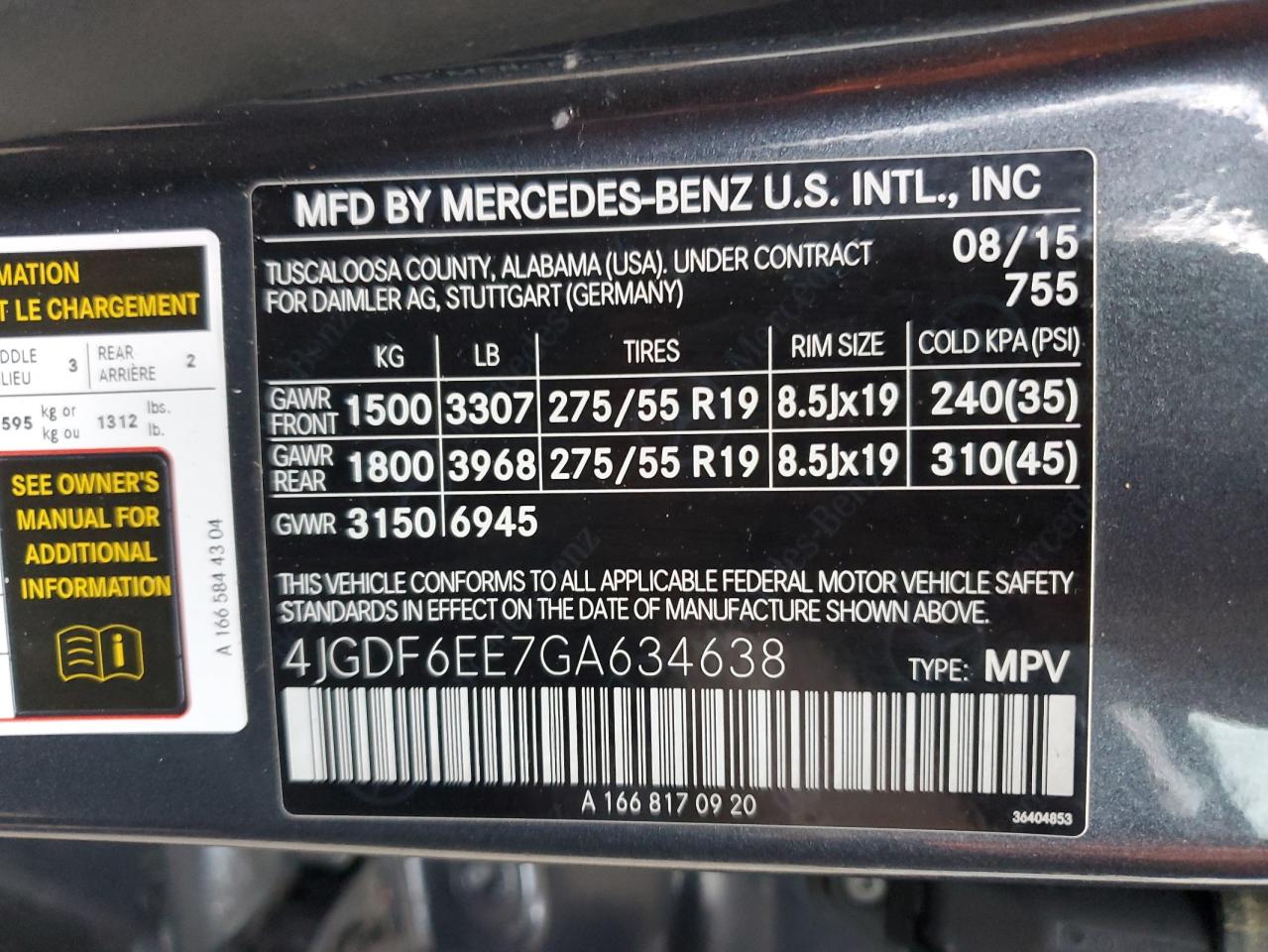 2016 Mercedes-Benz Gl 450 4Matic VIN: 4JGDF6EE7GA634638 Lot: 93010795