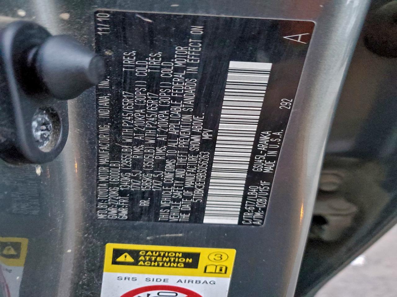 2011 Toyota Highlander Base VIN: 5TDBK3EH9BS056263 Lot: 93755845