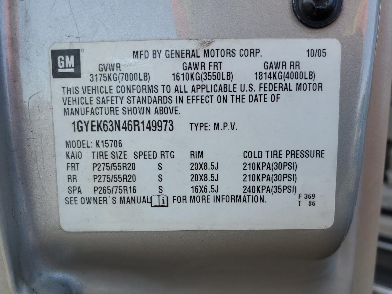 2006 Cadillac Escalade Luxury VIN: 1GYEK63N46R149973 Lot: 92090735