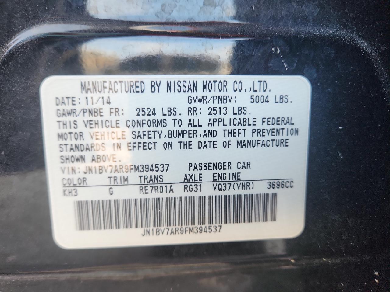 2015 Infiniti Q50 Base VIN: JN1BV7AR9FM394537 Lot: 92353385