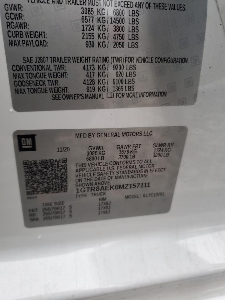 2021 GMC Sierra C1500 VIN: 1GTR8AEK0MZ157111 Lot: 93050525