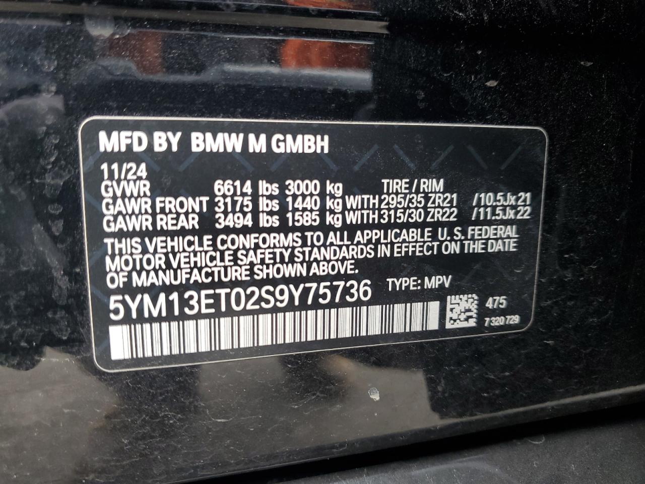 2025 BMW X5 M Competition VIN: 5YM13ET02S9Y75736 Lot: 92374285