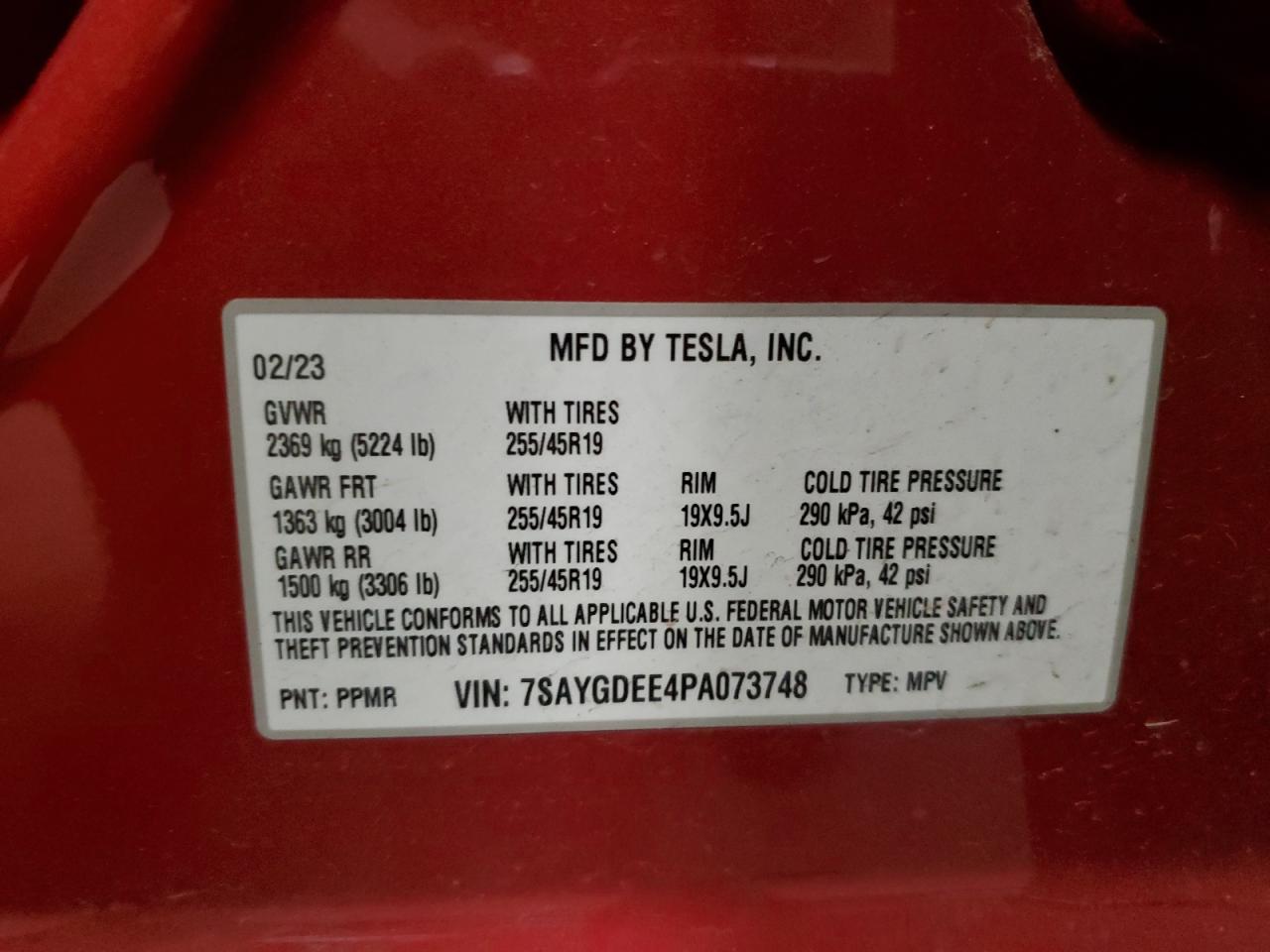 2023 Tesla Model Y VIN: 7SAYGDEE4PA073748 Lot: 91173245