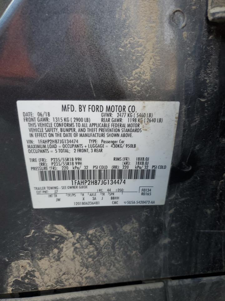 2018 Ford Taurus Sel VIN: 1FAHP2H87JG134474 Lot: 91857275
