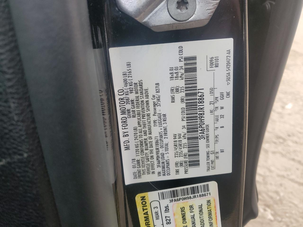 2018 Ford Fusion Se VIN: 3FA6P0H98JR188671 Lot: 92745895