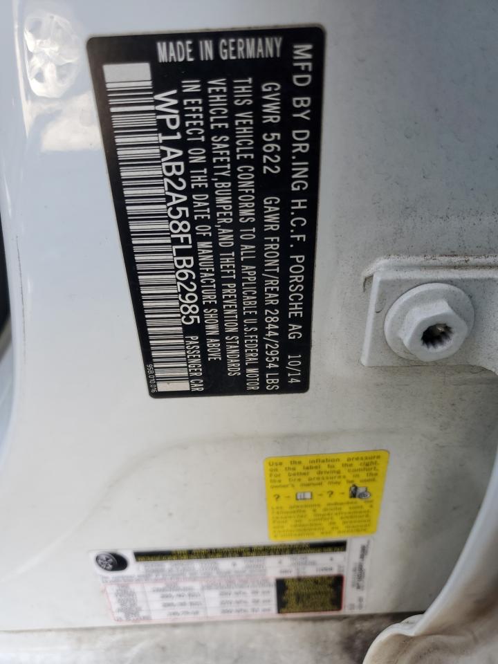 2015 Porsche Macan S VIN: WP1AB2A58FLB62985 Lot: 92826195