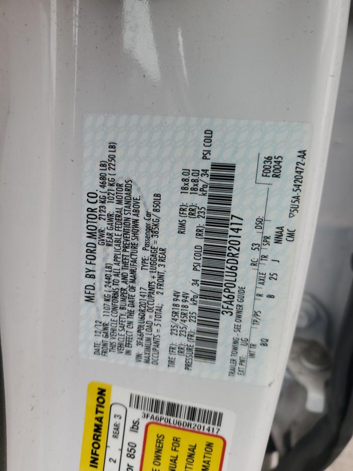 2013 Ford Fusion Se Hybrid VIN: 3FA6P0LU6DR201417 Lot: 93304615