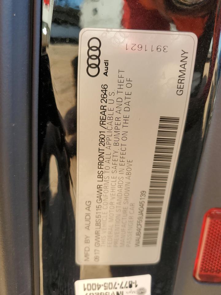 2018 Audi S5 Premium Plus VIN: WAUB4CF59JA045139 Lot: 91896465