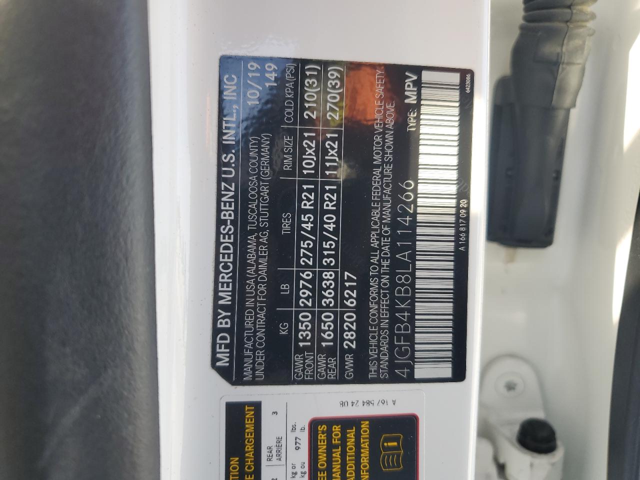 2020 Mercedes-Benz Gle 350 4Matic VIN: 4JGFB4KB8LA114266 Lot: 91825935