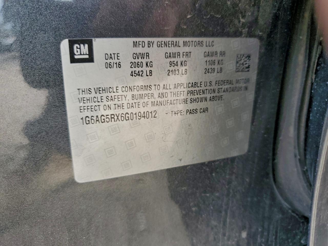 2016 Cadillac Ats VIN: 1G6AG5RX6G0194012 Lot: 93901645