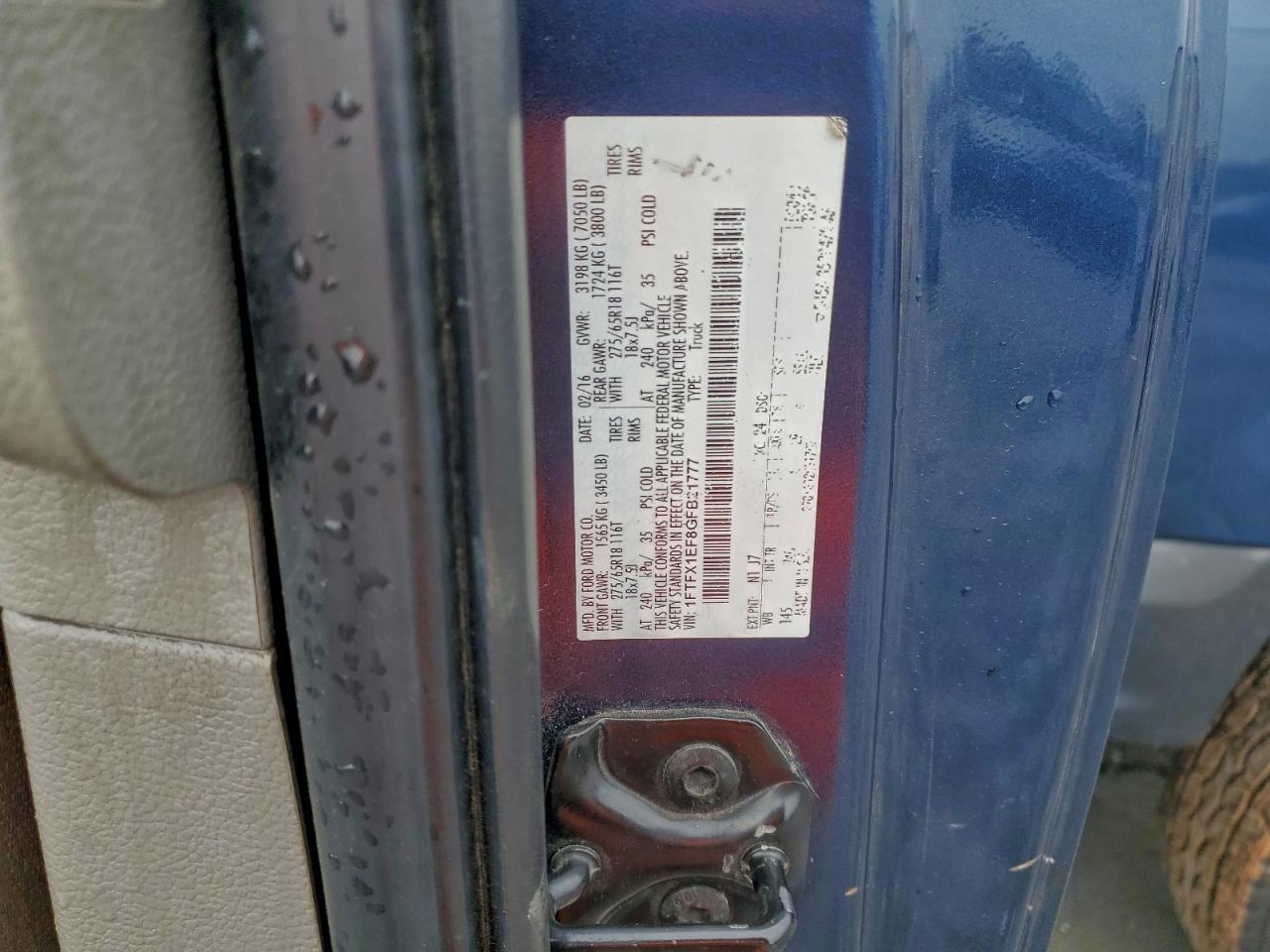 2016 Ford F150 Super Cab VIN: 1FTFX1EF8GFB21777 Lot: 94535005