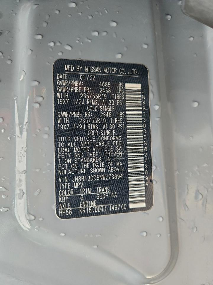 2022 Nissan Rogue Platinum VIN: JN8BT3DD5NW273894 Lot: 94764535