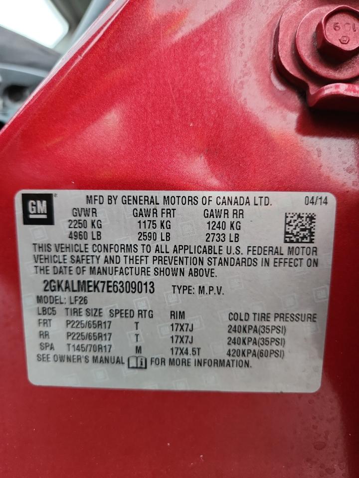 2014 GMC Terrain Sle VIN: 2GKALMEK7E6309013 Lot: 92918765