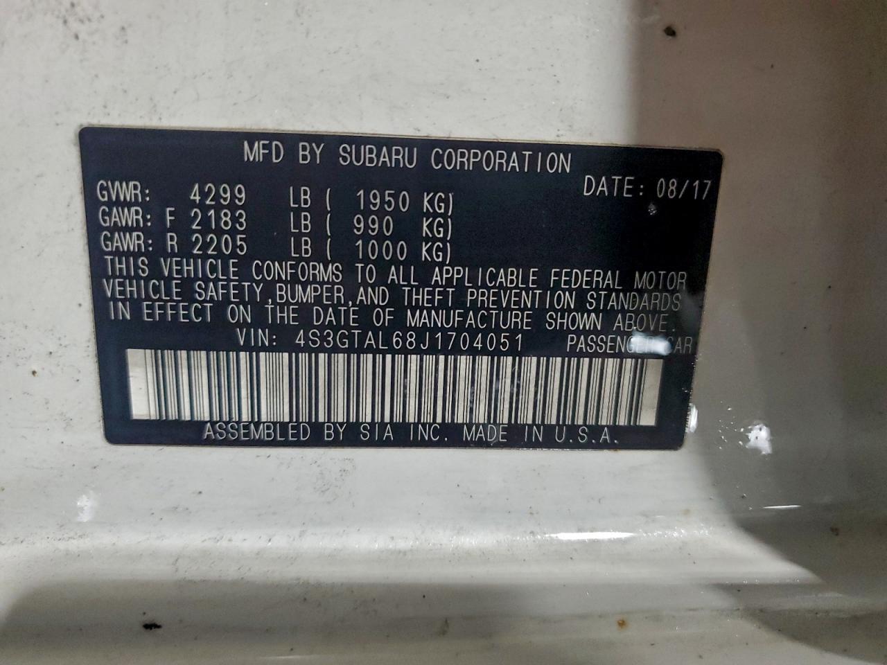 2018 Subaru Impreza Sport VIN: 4S3GTAL68J1704051 Lot: 93032915