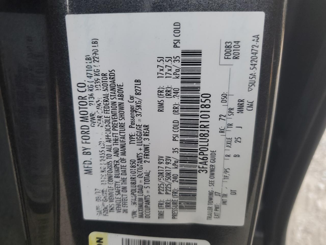 2018 Ford Fusion Se Hybrid VIN: 3FA6P0LU8JR101850 Lot: 93129095