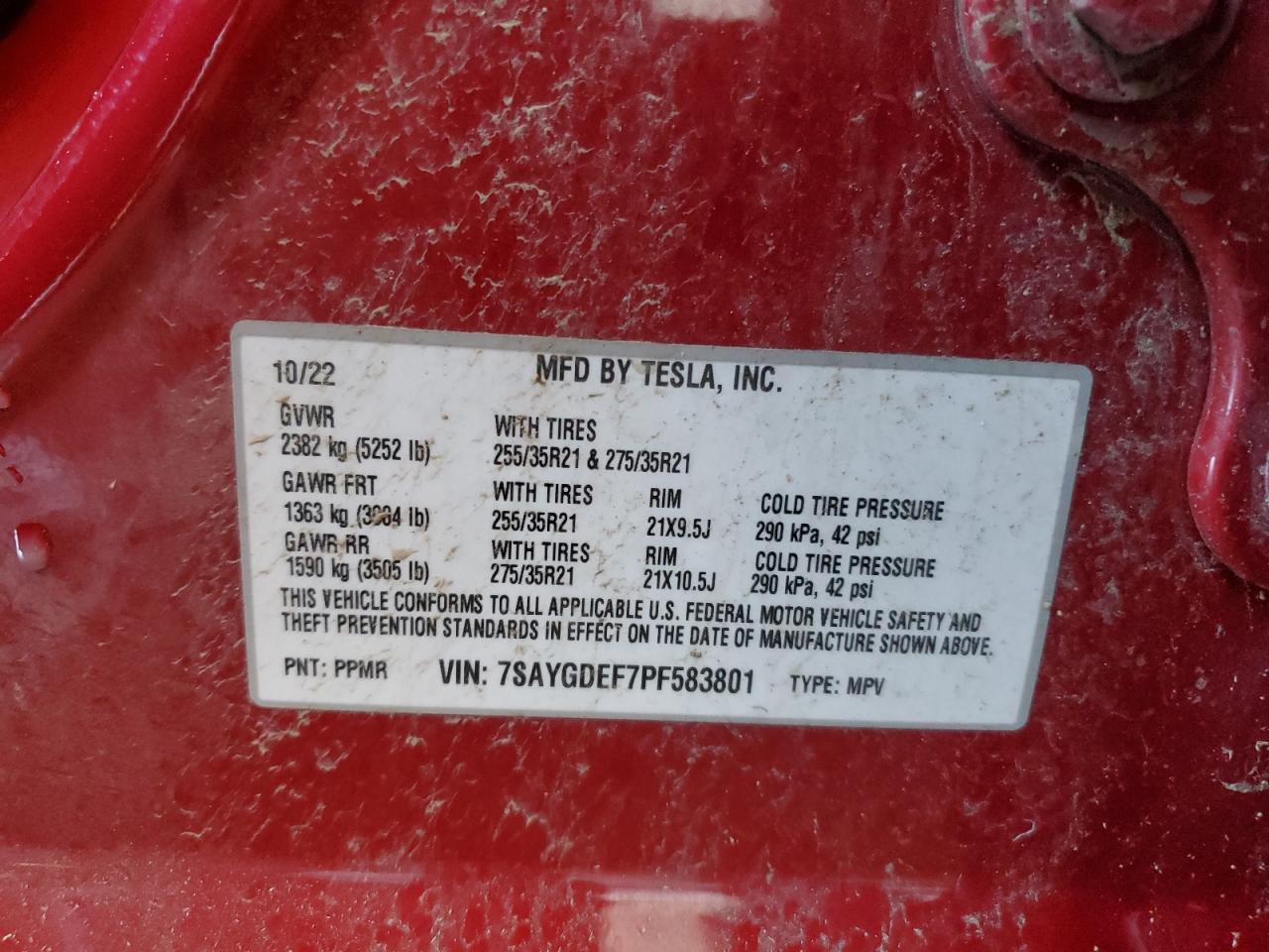 2023 Tesla Model Y VIN: 7SAYGDEF7PF583801 Lot: 93332675